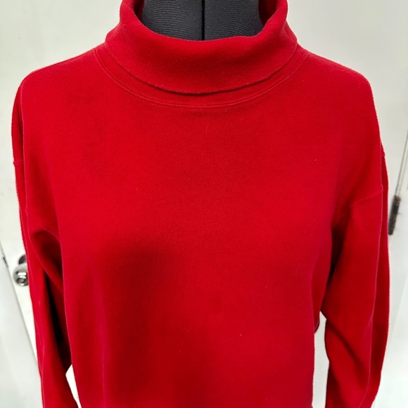 VINTAGE 90s JL PLUM LADIES BRIGHT RED COTTON KNIT SWEATER CLASSIC TURTLENECK L - Picture 2 of 5